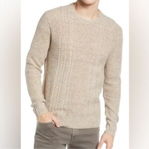 The Normal Brand Men's Oatmeal Beige Wool Cable Knit Crewneck Sweater
